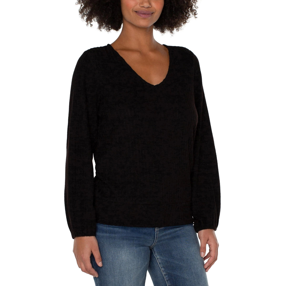 Twist Back Long Sleeve Knit Top - Black