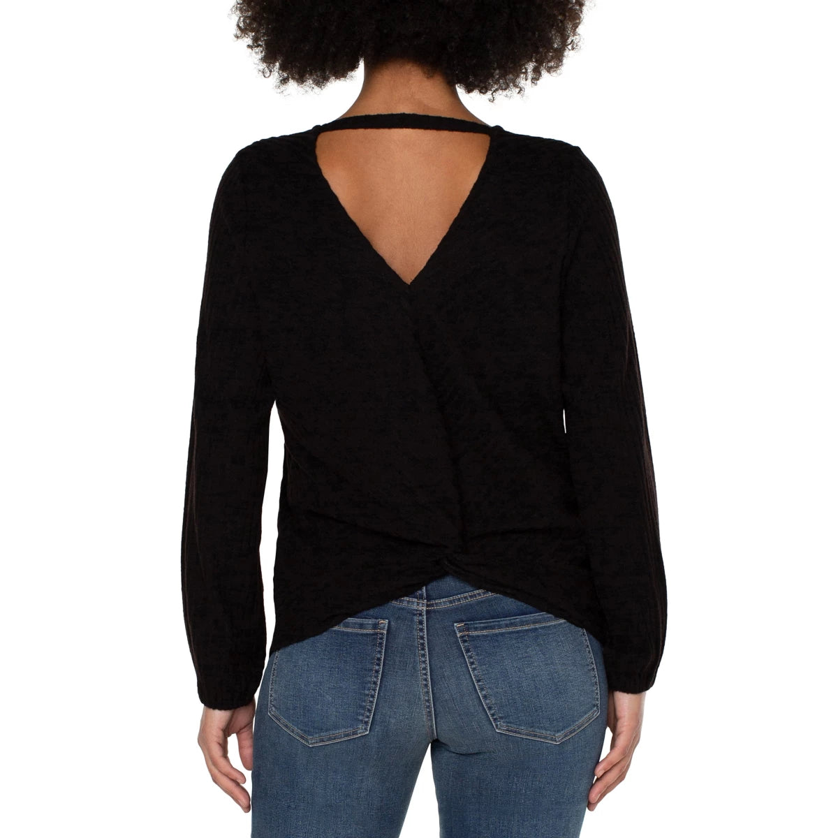 Twist Back Long Sleeve Knit Top - Black