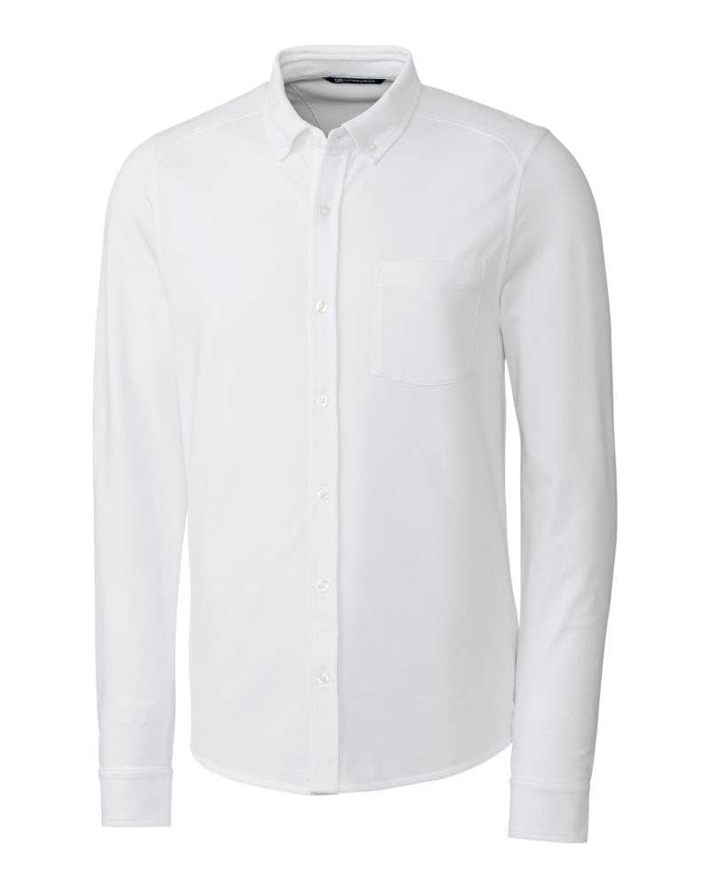 Tri Blend Pique Knitted Button Down - White