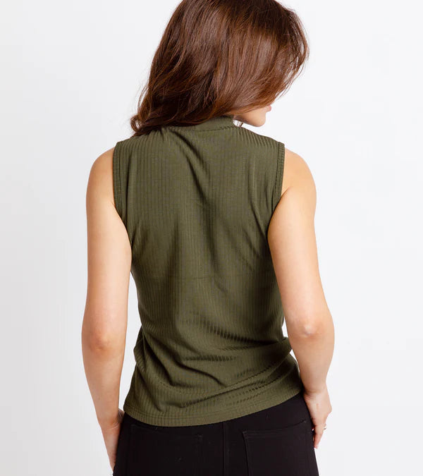 Seville Ribbed Mock Neck - Army Green