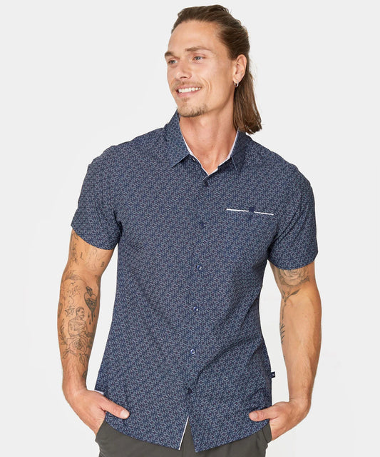 Counting Stars Button Up Short Sleeve Shirt - Navy