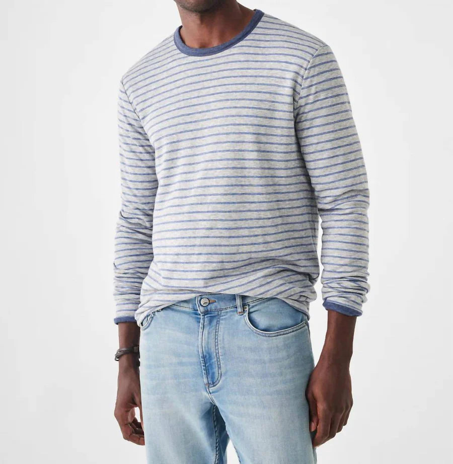 Cloud Long Sleeve Reversible  Crewneck - Navy Heather/Prairie Water Stripe