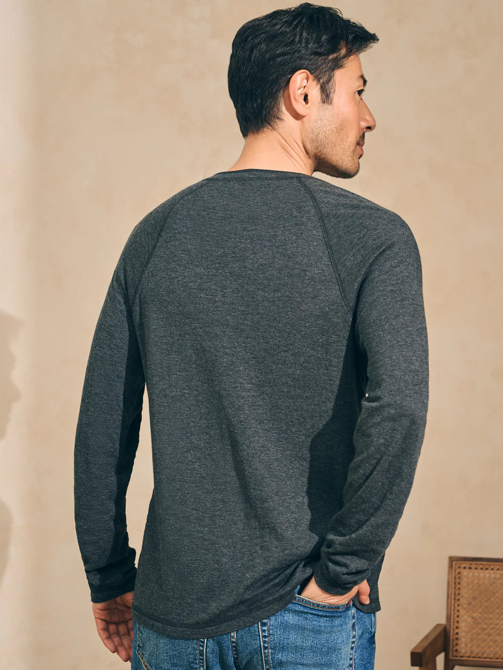 Cloud Cotton Long Sleeve Henley - Charcoal Heather