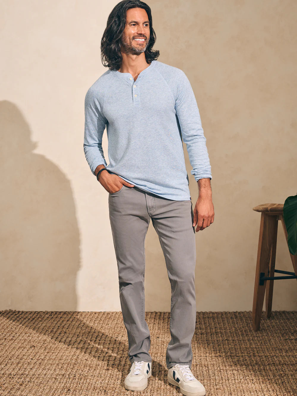 Cloud Cotton Long Sleeve Henley - Light Blue Heather