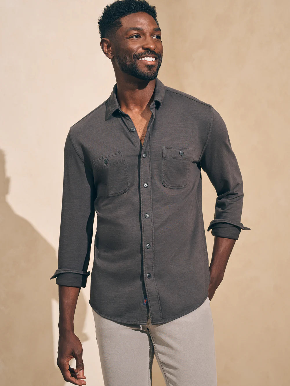 Sunwashed Knit Button Up Shirt - Washed Black