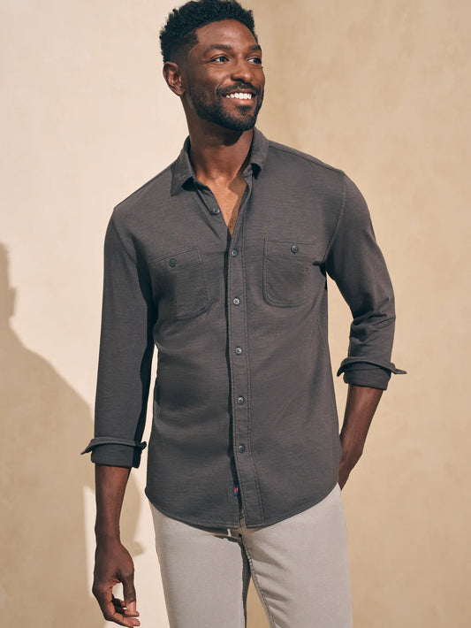 Sunwashed Knit Button Up Shirt - Washed Black