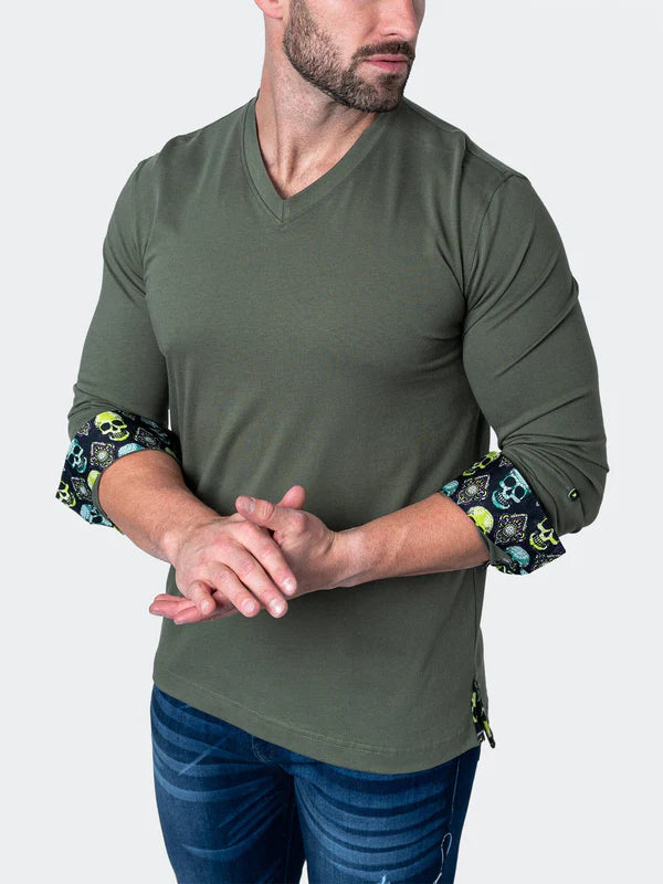 V-Neck Edison Solid Skull - Green