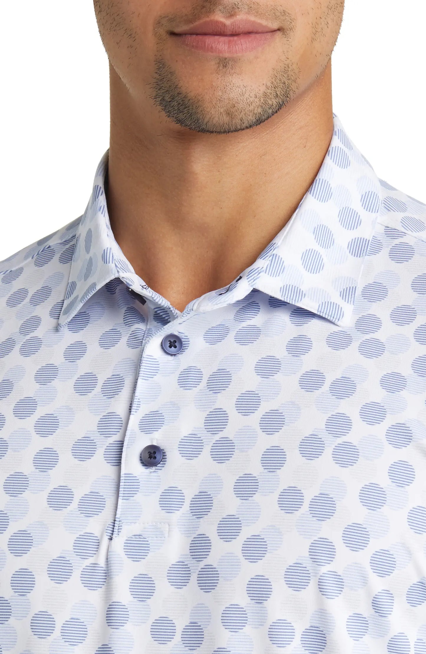 Versa Polo - White With Blue Circles