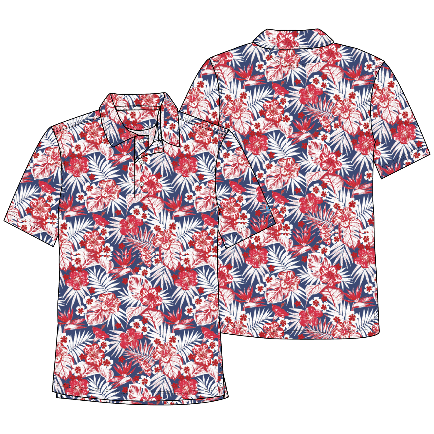 THE RED WHITE FLOWERS AND PALMS PERF POLO