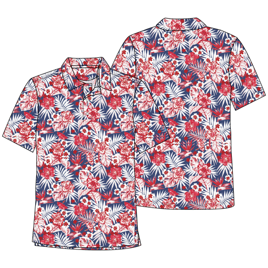 THE RED WHITE FLOWERS AND PALMS PERF POLO