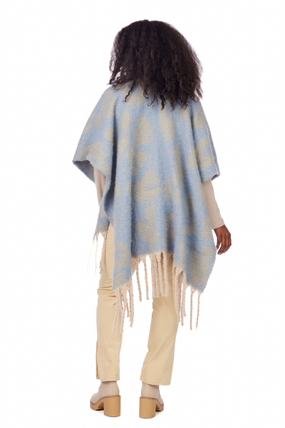 Blue Oversized Leopard Poncho