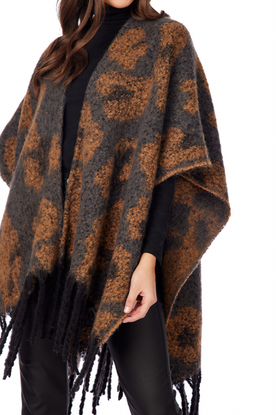 Grey Oversized Leopard Poncho