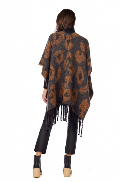 Grey Oversized Leopard Poncho