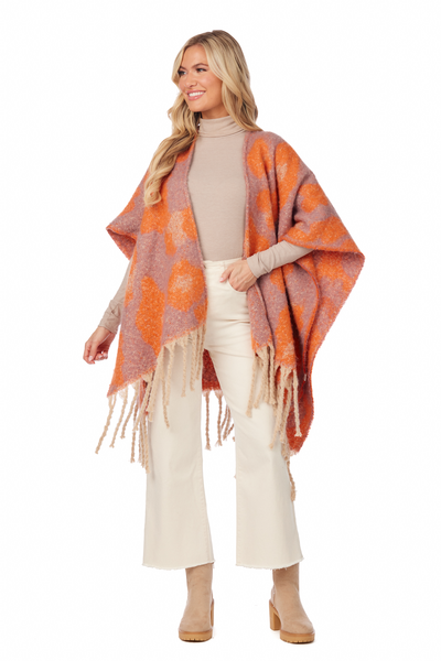 Orange Oversized Leopard Poncho