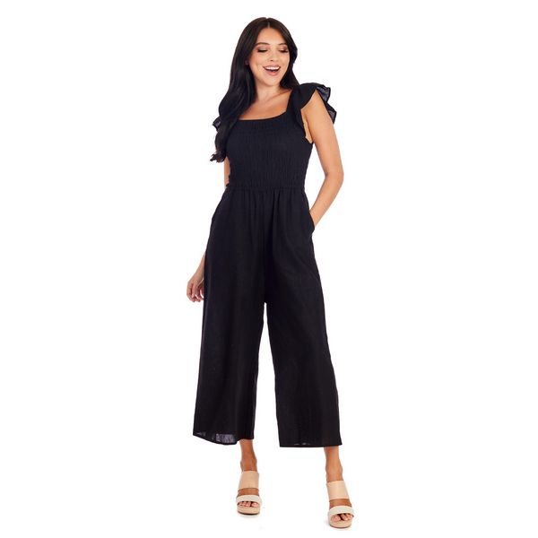 Cara Black Smocked Jumpsuit