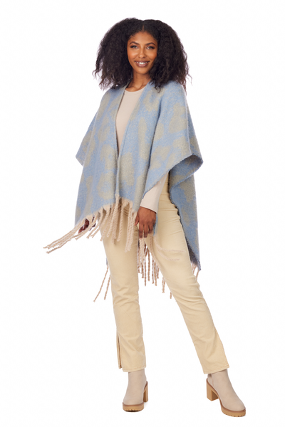 Blue Oversized Leopard Poncho