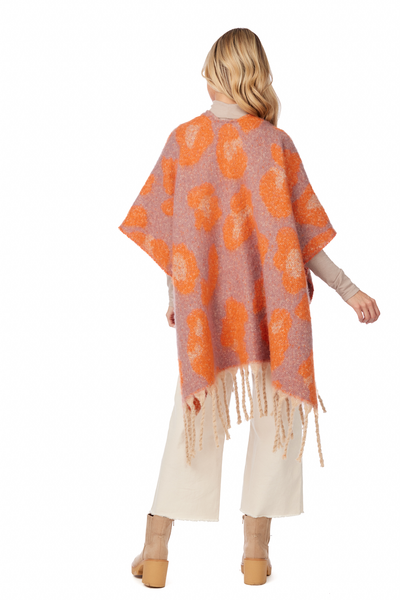 Orange Oversized Leopard Poncho