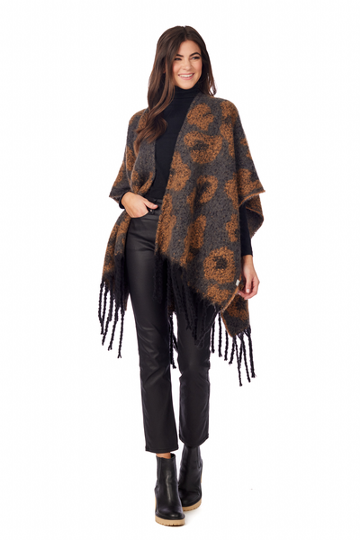 Grey Oversized Leopard Poncho