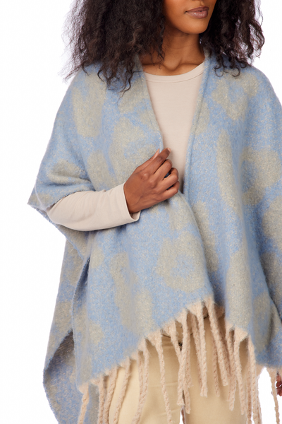 Blue Oversized Leopard Poncho