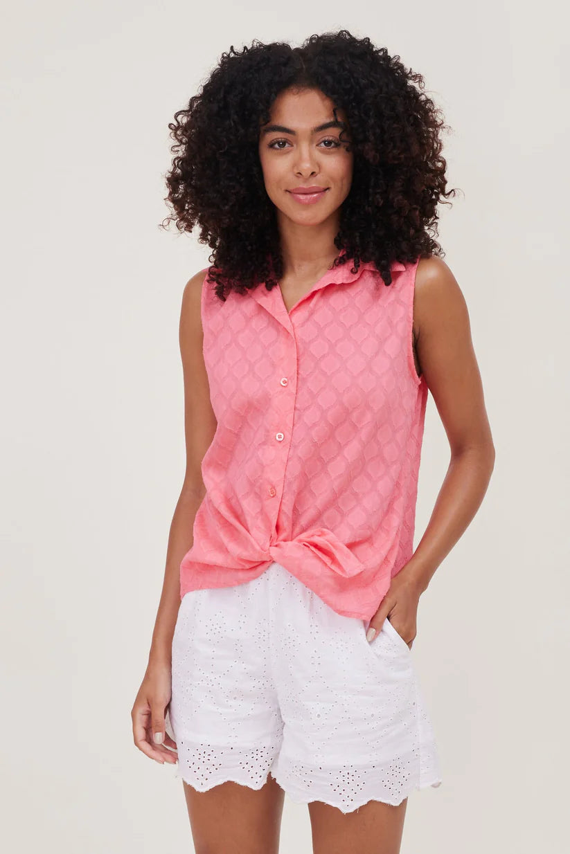 Rosalia Sleeveless Button Up Jacquard Top in Pink