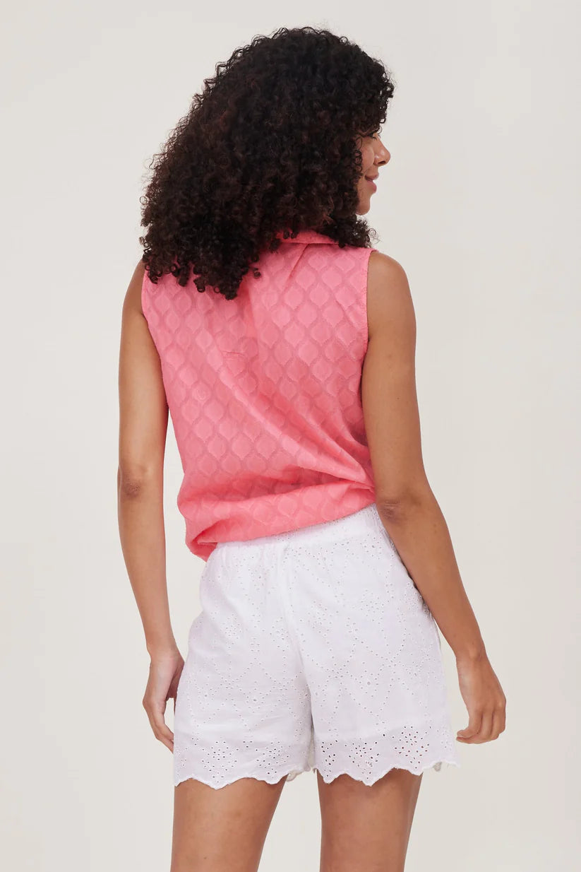 Rosalia Sleeveless Button Up Jacquard Top in Pink