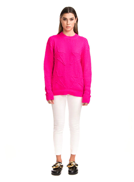 Cable Stars Oversized Sweater Pink